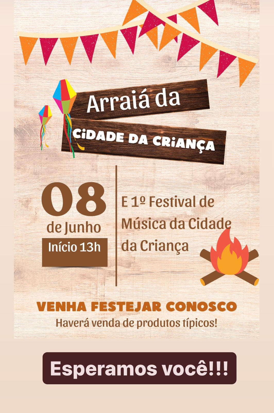 Arraiá da Cidade da Criança dia 08 de Junho