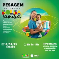 Pesagem do Programa Bolsa Família acontece no sábado (16) em unidades de saúde